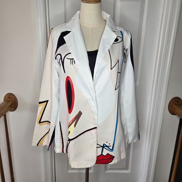 Koandaily Jackets & Blazers - Koandaily Women's White Multi-Colored Art Graphic Blazer Jacket Sz L